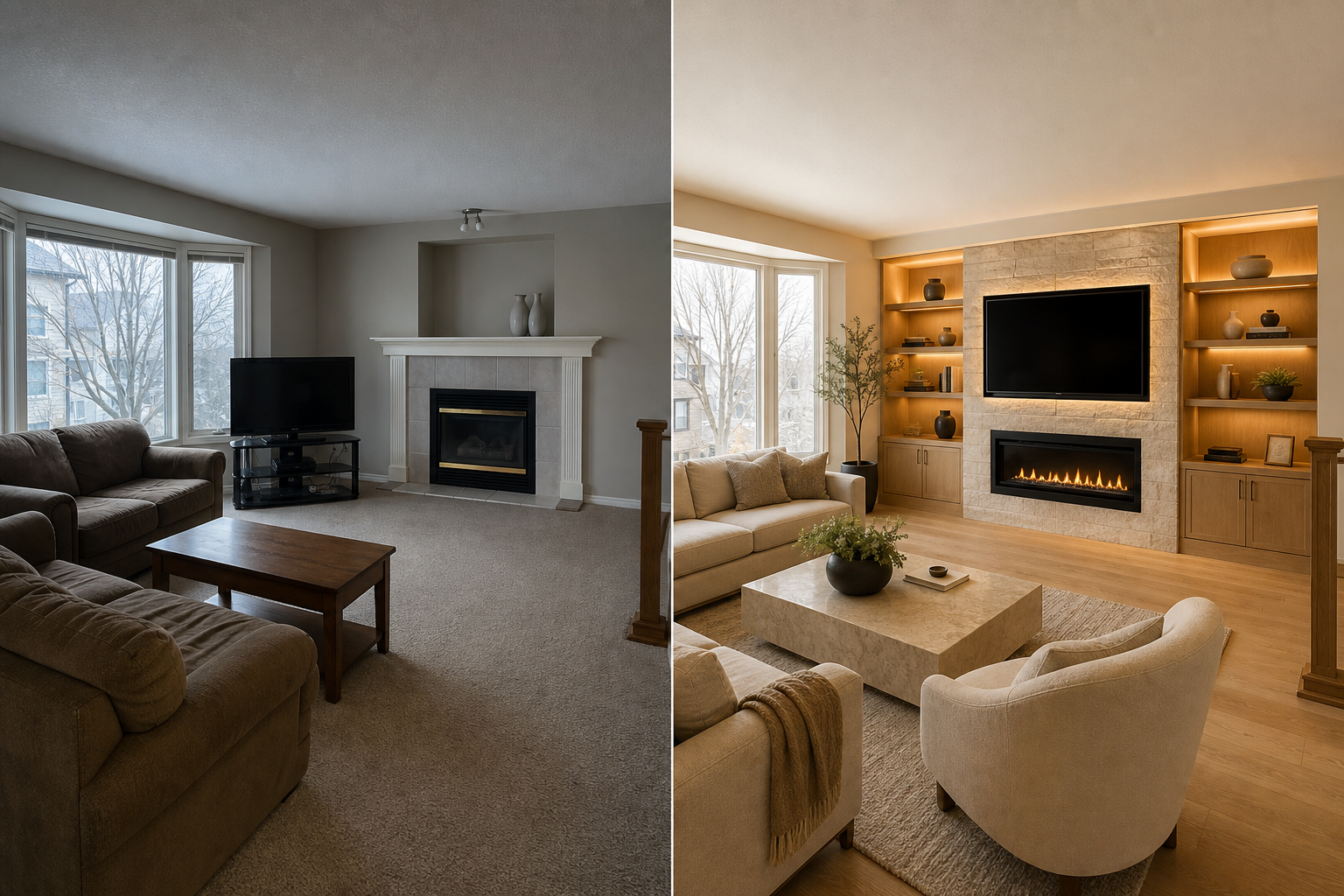 Before and after of a Calgary home remodel
